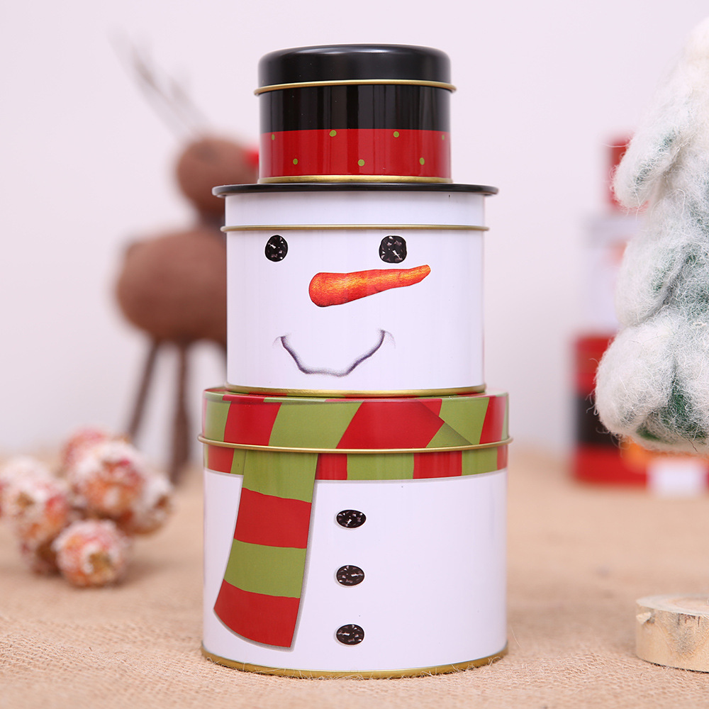 Christmas Decoration Supplies Creative Cartoon Snowman Three Old Tin Box Gift Cans Gift Cans